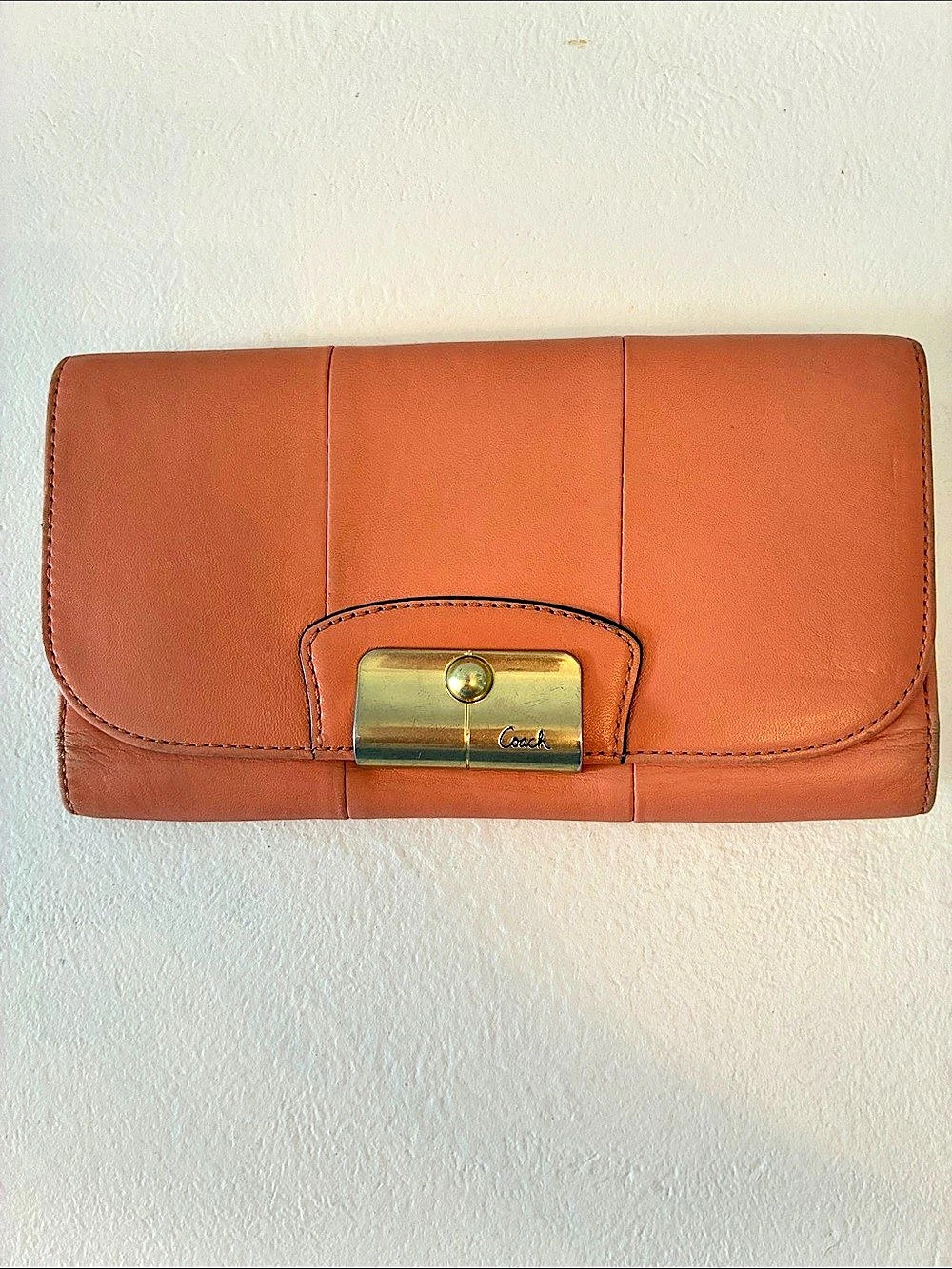 Coach Leather Wallet in Apricot Peach